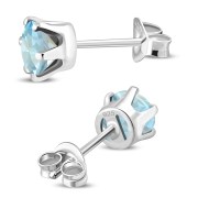 5mm Round Prong-Set Blue Topaz Sterling Silver Stud Earrings - e444